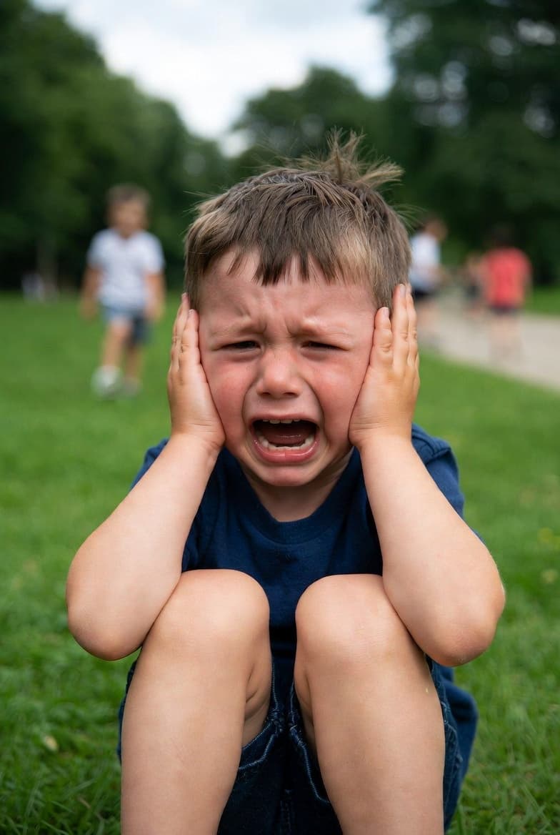 Child with sensory sensitivity covering ears