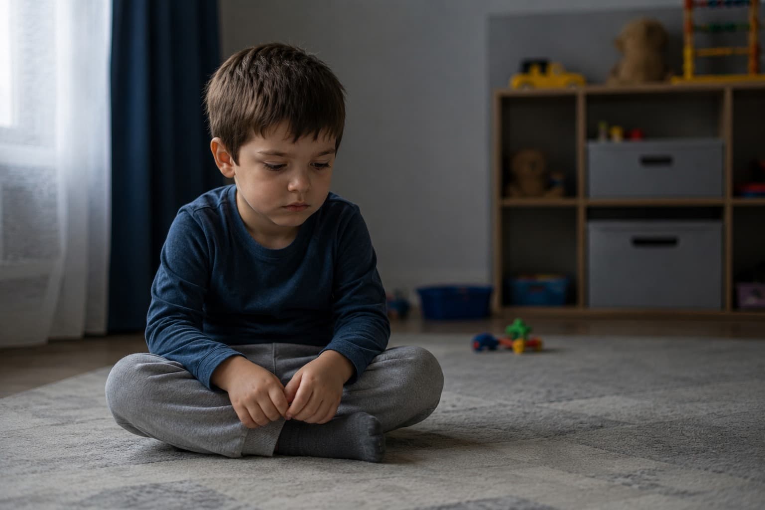 Child with autism arranging toy cars